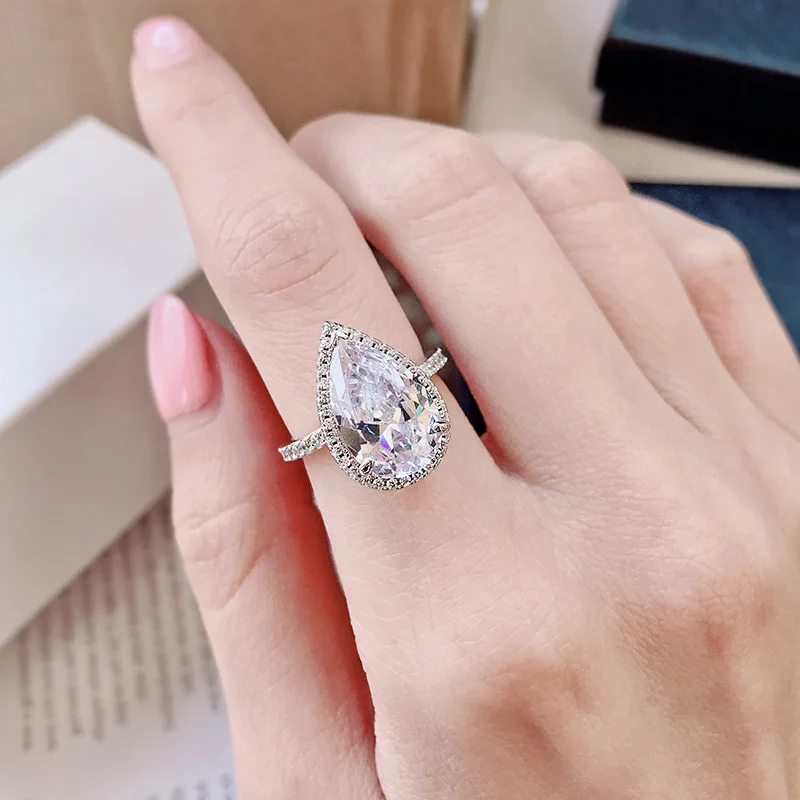 6 Carat D Color Pear Cut Moissanite Ring Engagement Wedding 925 Sterling Silver Rings For Women Fine Jewelry