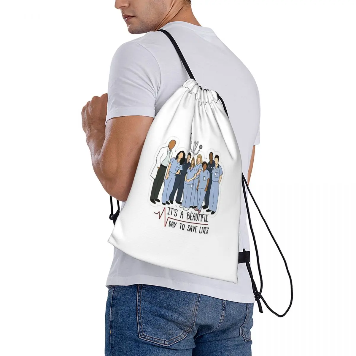 Its A Beautiful Day To Save Lives Backpacks Fashion Drawstring Bags Sports Bag Book Bags for Man Woman Students