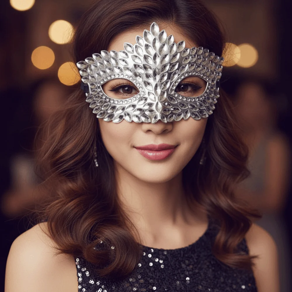 Carnival Visor Metallic Masquerade Mask Crystal Shiny Venetian Mask Textured Lightweight Half Facepiece Mardi Gras