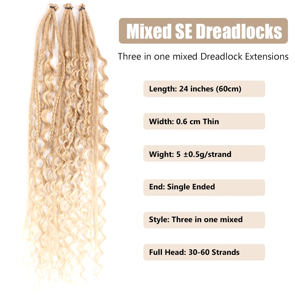 Dansama-Extensions de dreadlocks ondulées à extrémité unique, tresses synthétiques mélangées, Boho avec boîte, 3 en 1