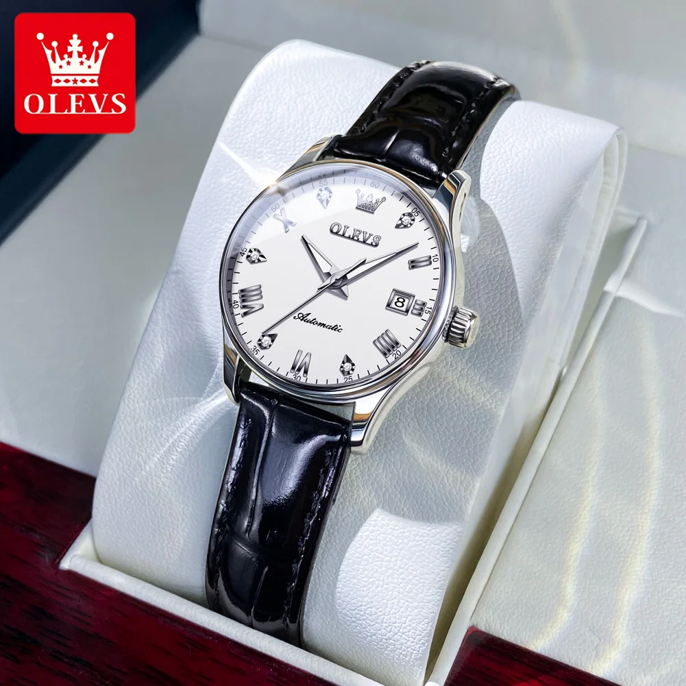 OLEVS Diamond women watch Classic Luxury Automatid Mechanical Wrist Watch Leather Strap Wterproof Date Display Watches 9932