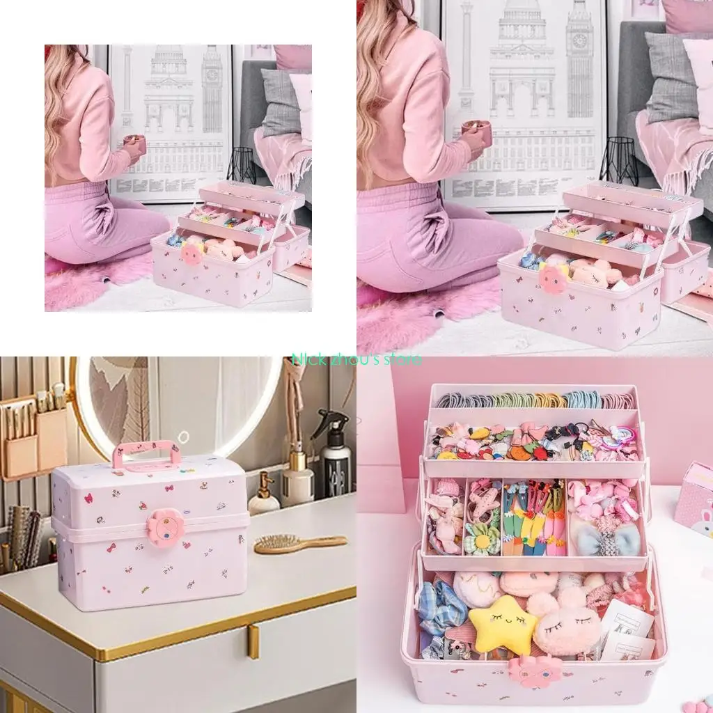 

E15E Многоцелевой детский ящик для хранения аксессуаров для волос, многослойные модные органайзеры для украшений для девочек,