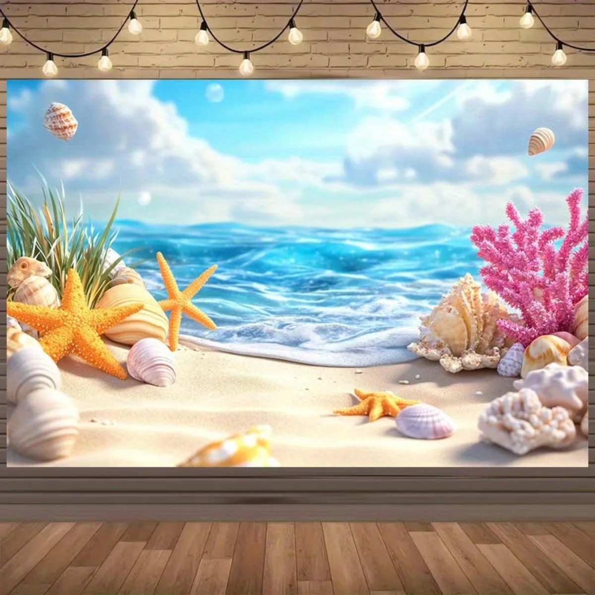 Coastal Beach Tapestry Wall Hanging Ocean Seascape Decor Nautical Tropical Starfish Coral Summer Vacation Home Decor Art