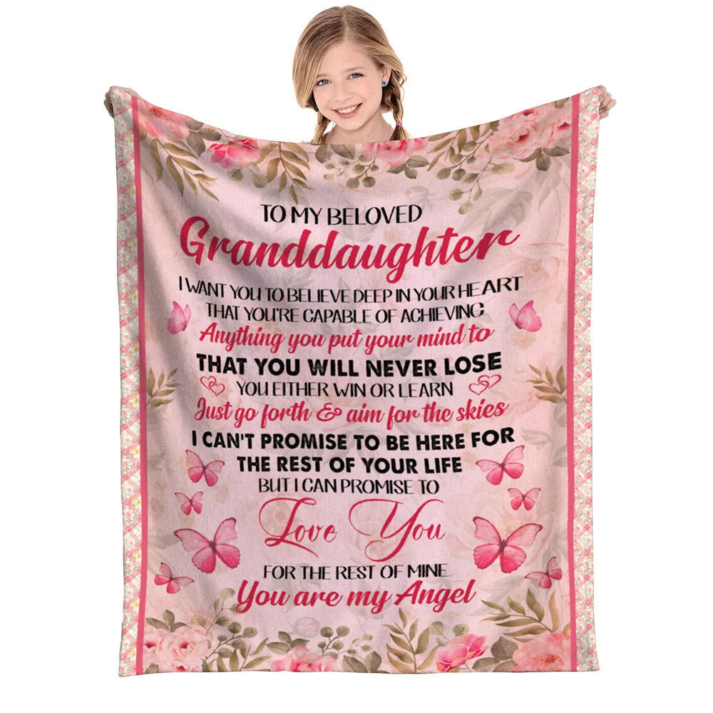 Personalized Lovely Blanket To Me Beloved Granddaughter Pink Butterfly & Flower Blanket Custom Name