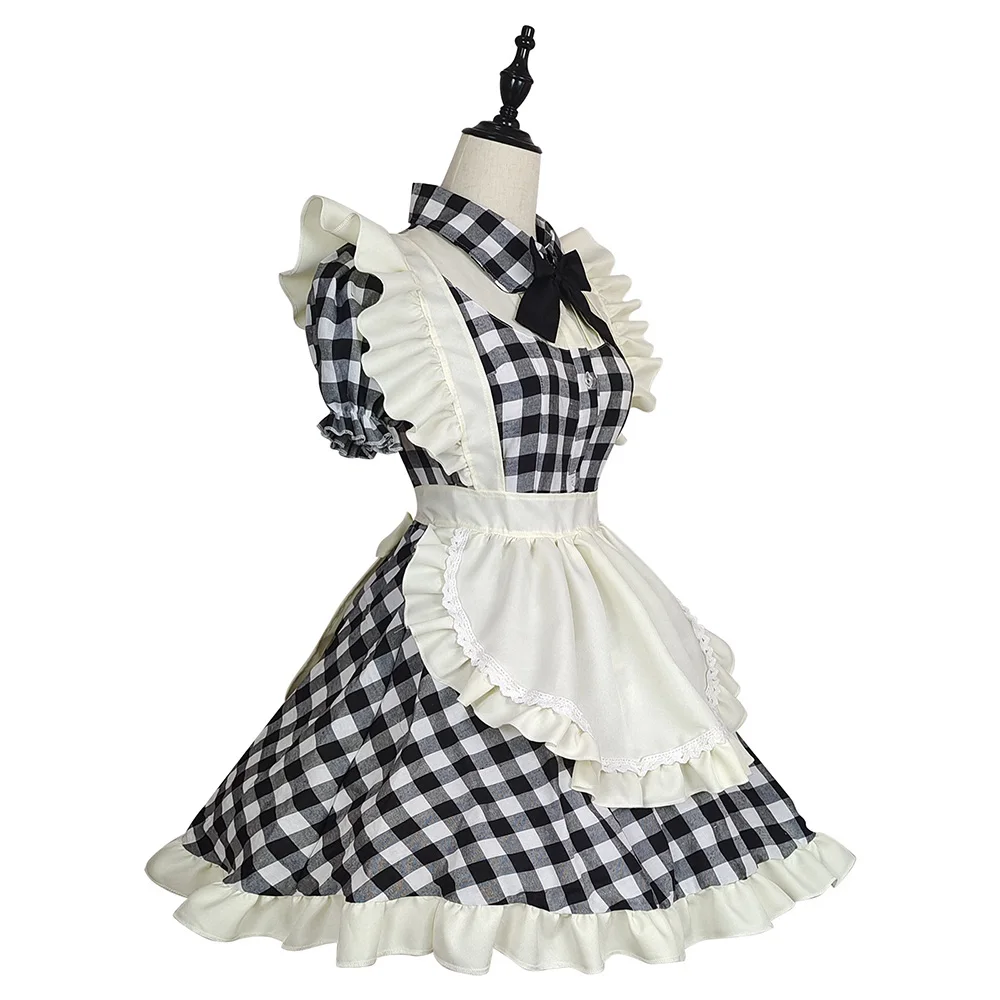 Cute Lolita Plaid Maid Dress Costumes Cosplay Check Maid Dress Suit for Waitress Maid Party Stage Costumes S -5XL