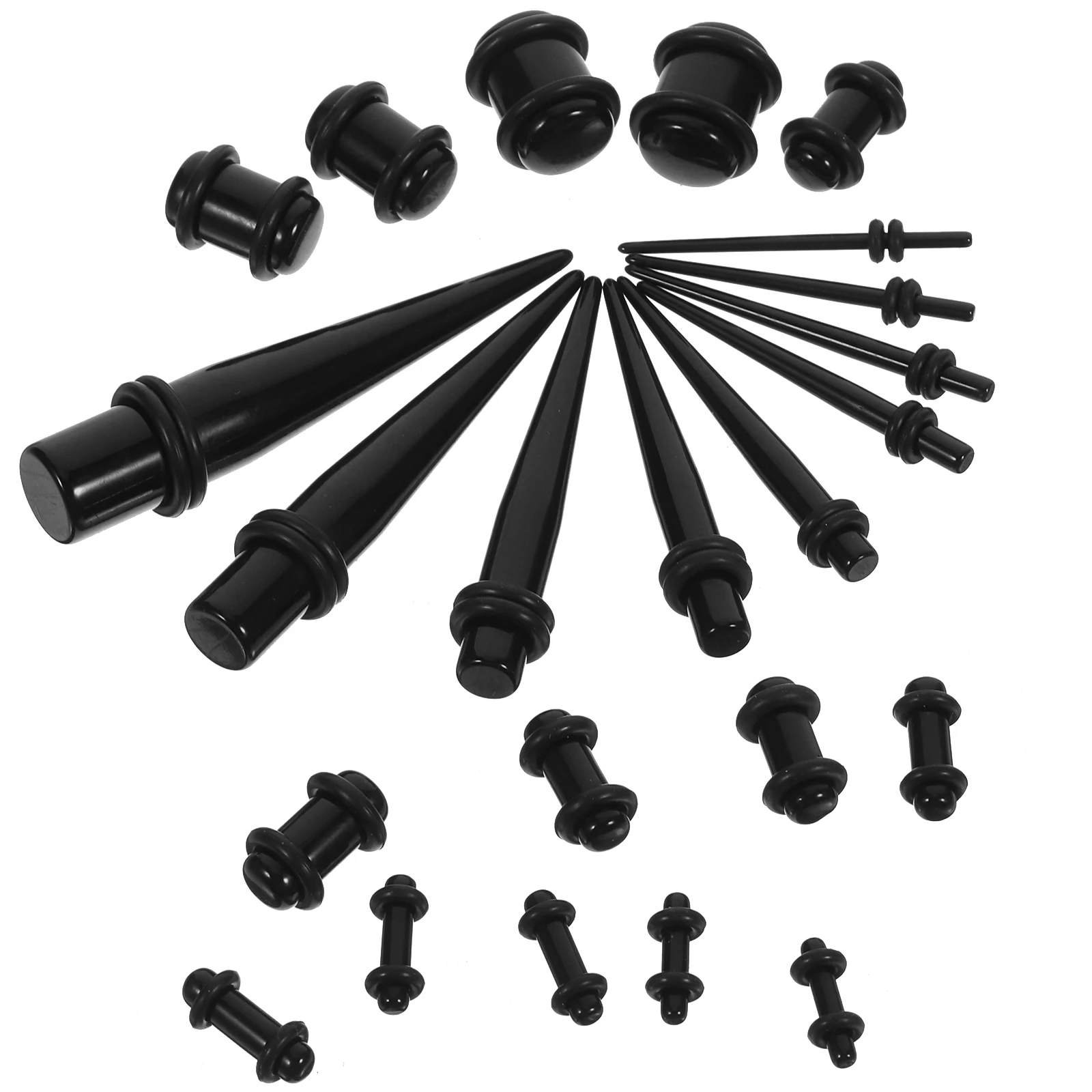 23pcs Ear Expander Stretchers Black Acrylic Plugs Tapers 1 3mm 1 6mm 2mm 2 4mm 3 2mm 4mm 5mm 6mm 8mm 10mm Body Piercing Jewelry