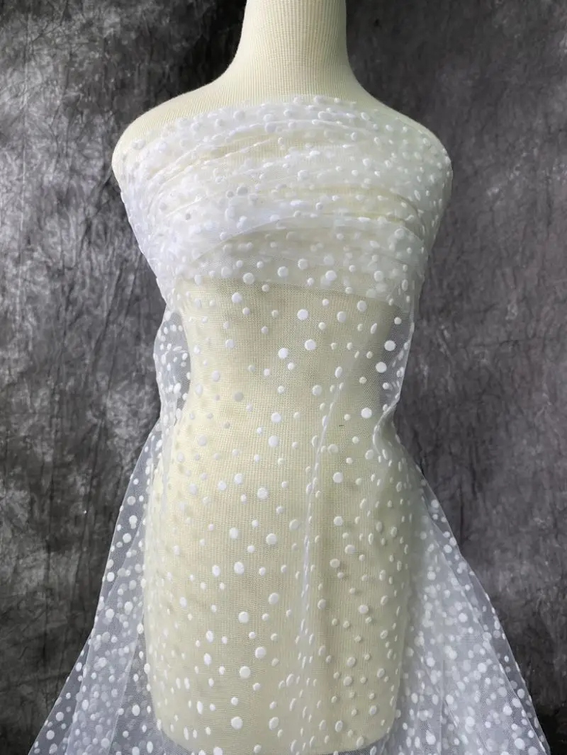 Dot Flocking Mesh Fabric By The Meter,Sew Dress Suspenders Wedding Dress Performance Clothes Fabric DIY Decoration Material