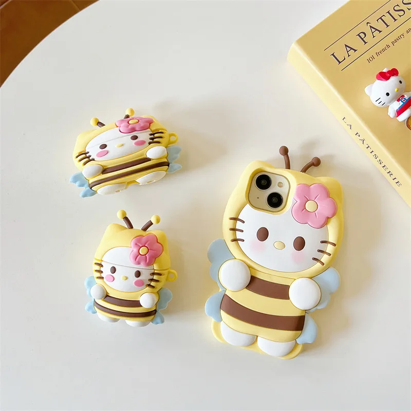 Cartoon 3D Bee Hello Kitty Earphone Cover For Apple AirPods 1 2 3 Generation Airpods Pro/Pro2 Wireless Bluetooth Headphone Case