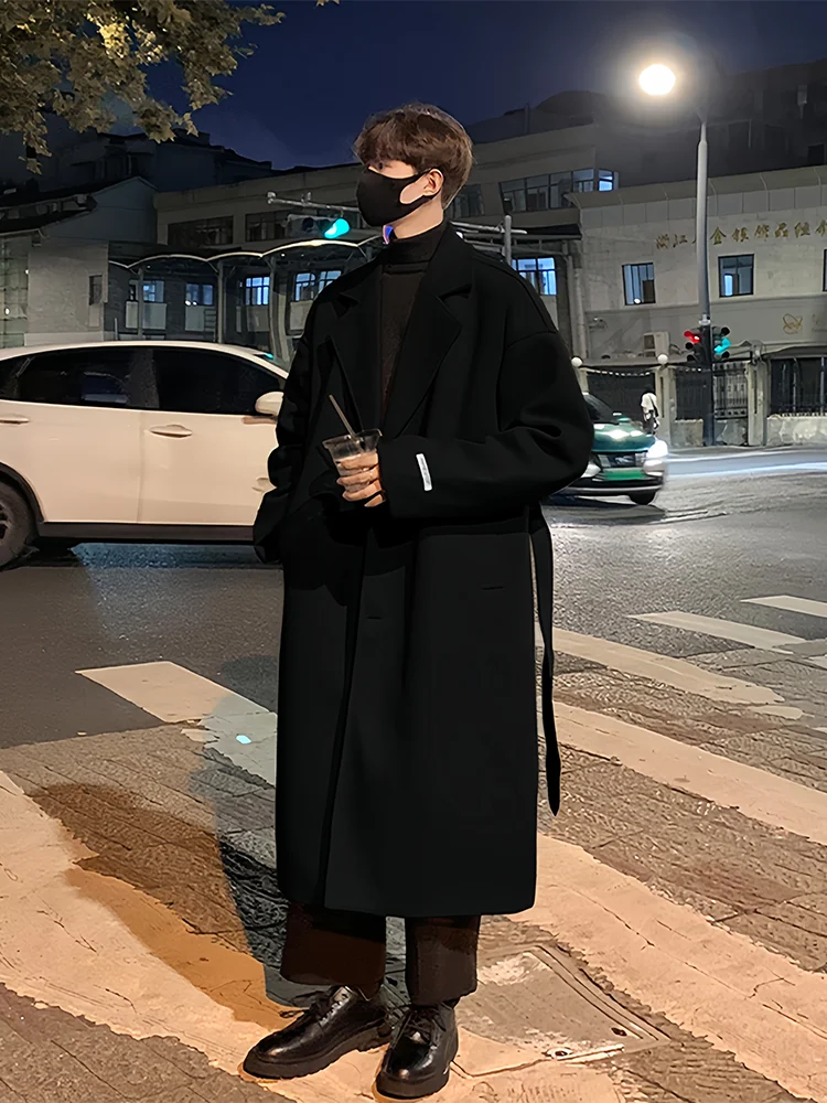 

Bla Woolen Coat Men's Mid-Length Autumn Winter Korean Sle Knee-Length Overcoat Briti Sle High-End Sensation Coat