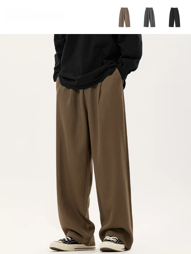 

Мужские повседневные брюки свободного кроя в стиле ретро, прямые, струящиеся, удобные, длинные, в молодежном стиле, однотонные, модный бренд