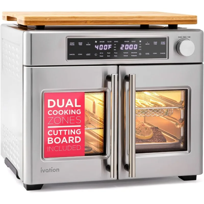 

Air Fryer French Door Oven 32 Qt Convection Toaster Combo 10-in-1 Multifunction Up to 450° - 1800W Temperature Control