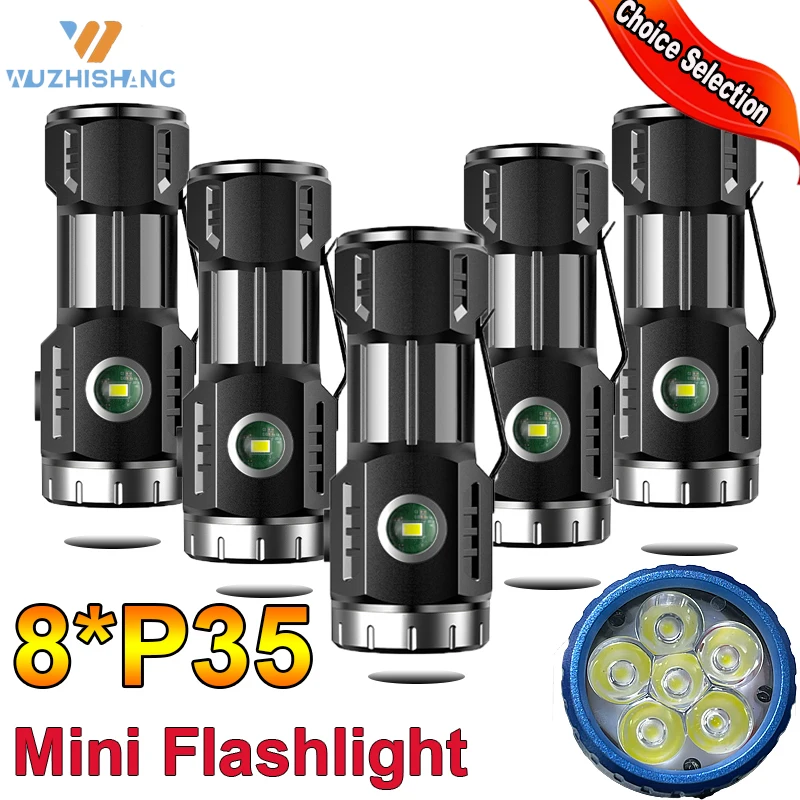 

High Quality 4/6/8*P35 LED Flashlight ABS Super Bright Torch Rechargeable USB Light Waterproof with CAP CLIP for Hiking Camping