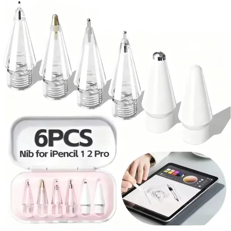 4/6Pcs/Set Replacement Metal Tip For Apple Pencil 1st 2nd 3rd Generation For iPad Pencil Wear-Resistant Transparent Pencil Nibs