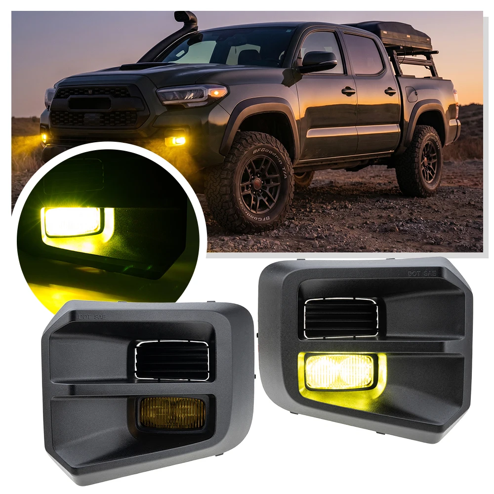 LED Amber Fog Light Assembly for 2016-2023 Toyota Tacoma TRD PRO Off-Road Sport Single Beam Replacement Upgrade Assembly Kit