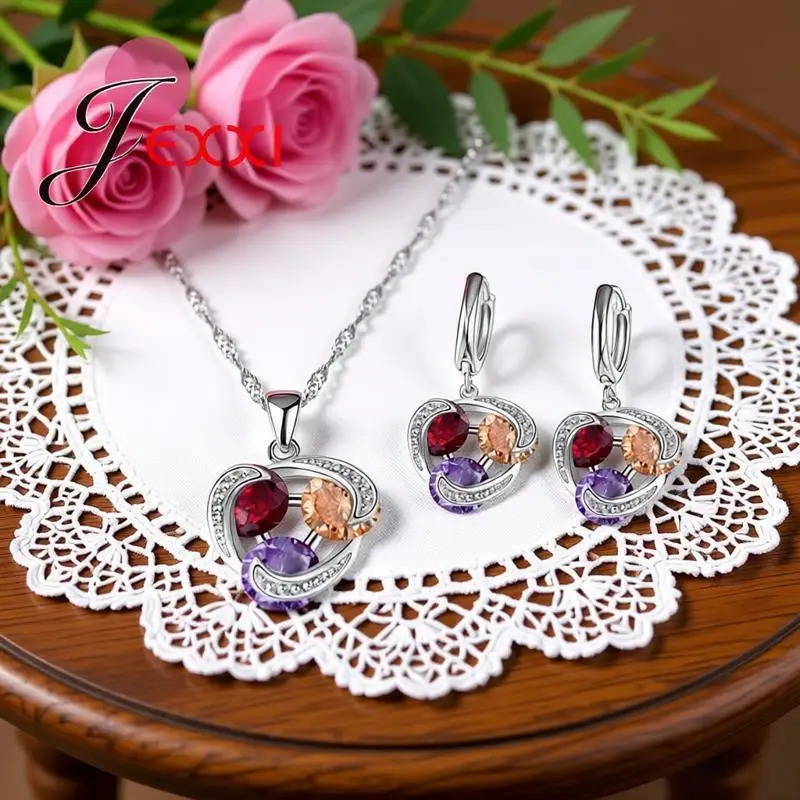 

Изысканный комплект украшений из стерлингового серебра 925 пробы с кристаллами циркона 3 цветов: колье и серьги-подвески для женщин и девушек, для свадьбы, вечеринки, в подарок, аксессуар