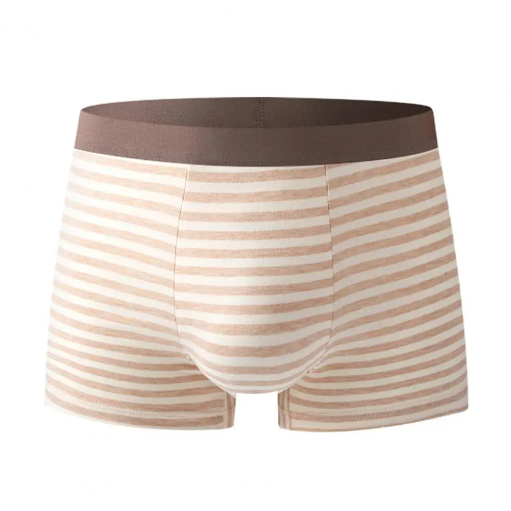 

Men Boxer Underwear Mid-rise Striped Print Shorts Briefs Comfortable Fit Wide Waistband U-Convex Sleeping Shorts Daily Wear Runn