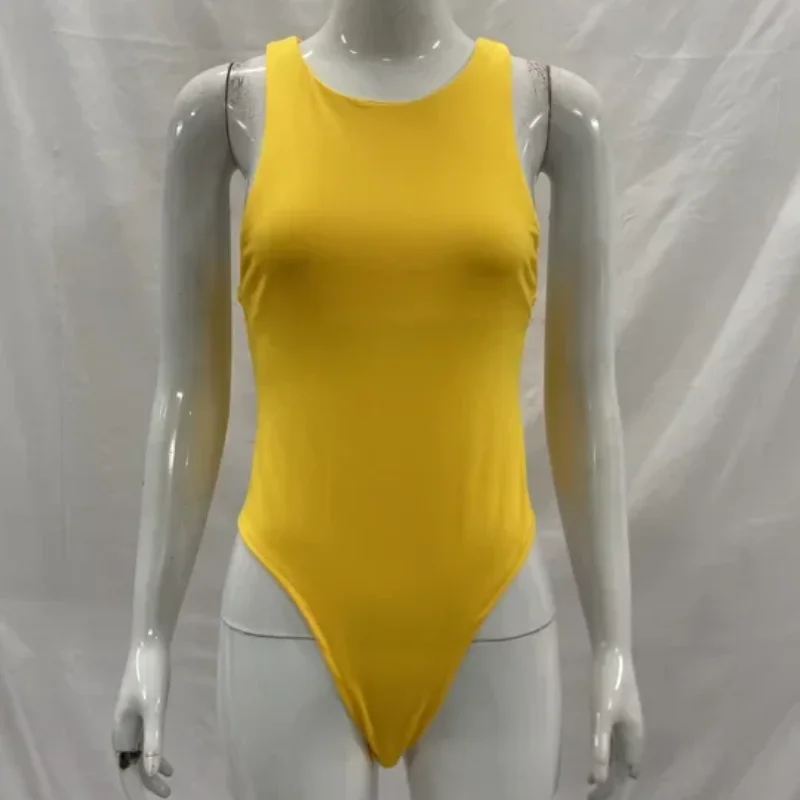 

Solid Color Sexy Tight Fitting Sleeveless Vest Fashion Round Neck Base Layer Bodysuit Summer European American Women's Clothing