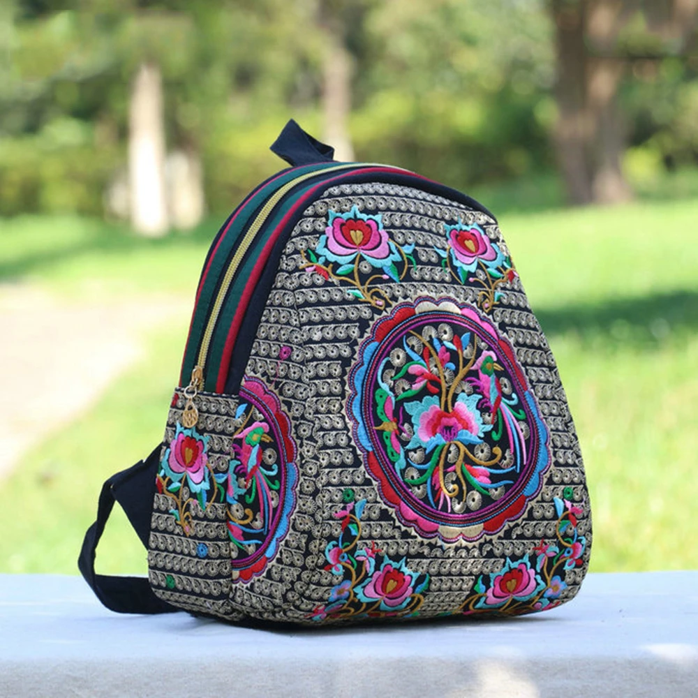 Floral Embroidered Casual Canvas Women Backpacks Girls Ethnic Schoolbags Ladies Vintage Rucksack  Shopping Backpacks for Women