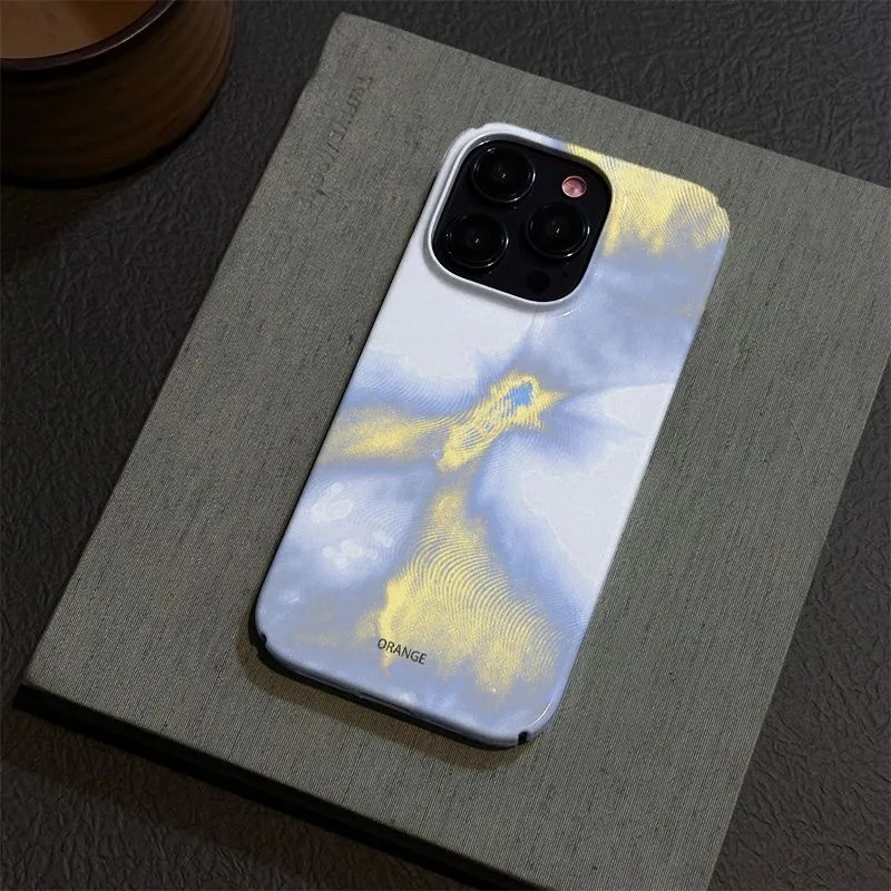 Elegante funda de teléfono con fondo gris de flujo azul y amarillo de color degradado para iPhone 16 15 14 11 12 13 Pro Max Plus contraportada