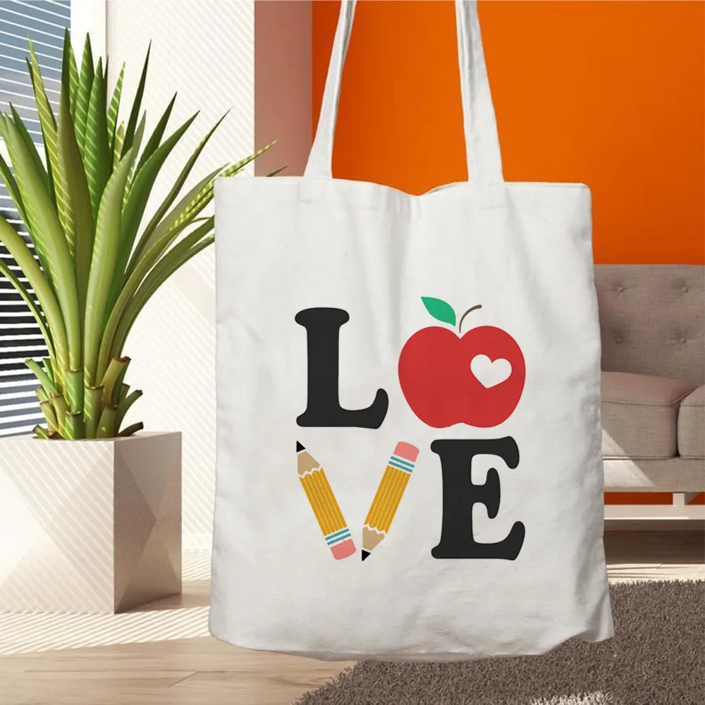 Teacher Life Printed LoveTote Bag Canvas Casual Shoulder Bag Teacher's Day Gift Student Handheld Shopping Bag