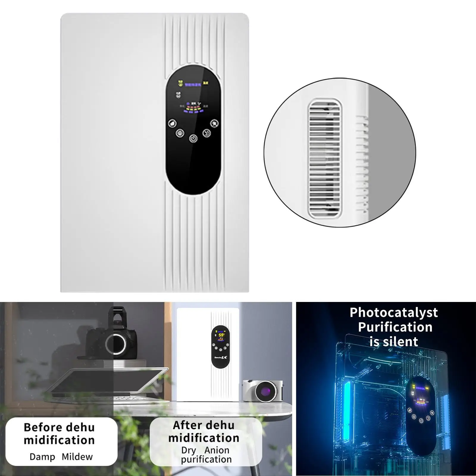 Dehumidifier udara Display tangki Air dapat dilepas steker adaptor EU Dehumidifier kecil untuk ruang bawah tanah rumah pertanian kamar mandi ruang asrama