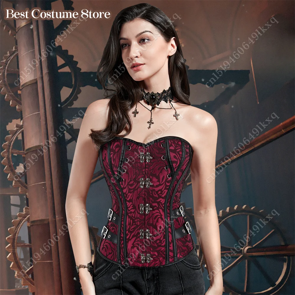 Corset Bustier Top Red Gothic Lace Up Corset Top Black Overbust Floral Lingerie Bustier Corset for Women Plus Size Bodice