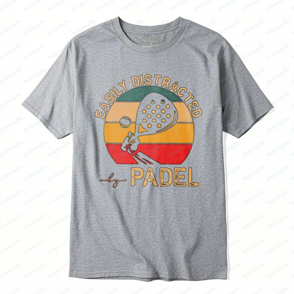 Easily Distracted By Padel Tee Outdoors Vintage Sport Print Women T-Shirt Casual Fashion Trendy Gift for Tennis Fans Camisetas