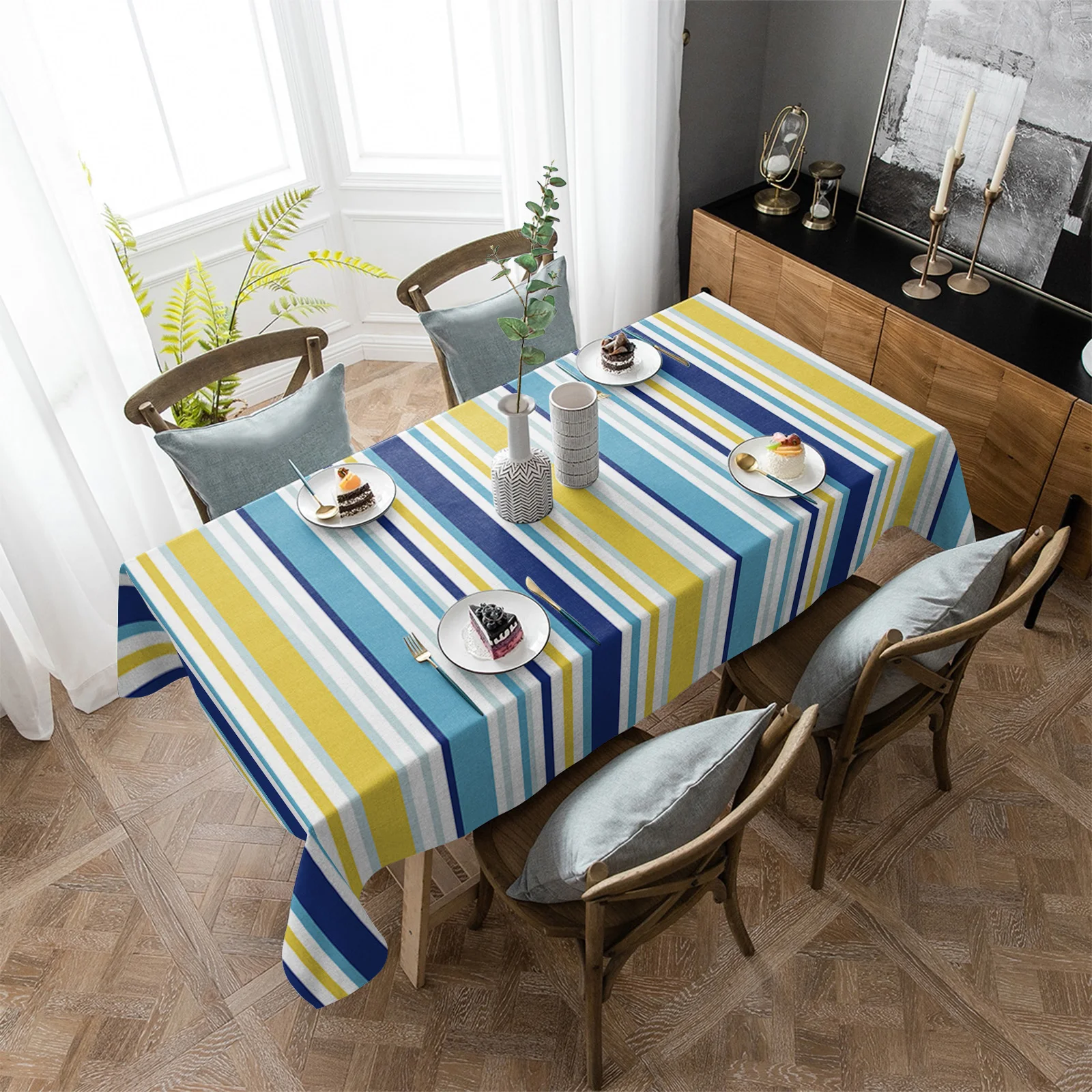 

Colorful Striped Texture Waterproof Tablecloth Party Decorations Supplies Rectangle Table Cloth for Kitchen Table Decor