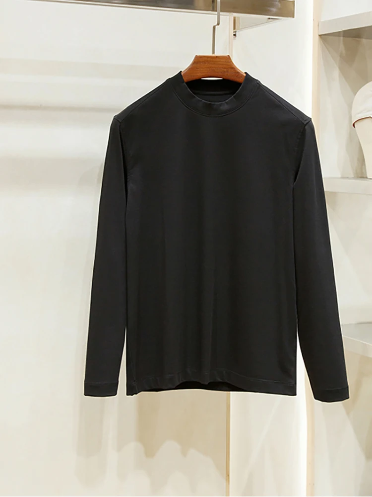 

New business leisure home office comfortable soft skin men's solid color round neck long sleeve T-shirt base