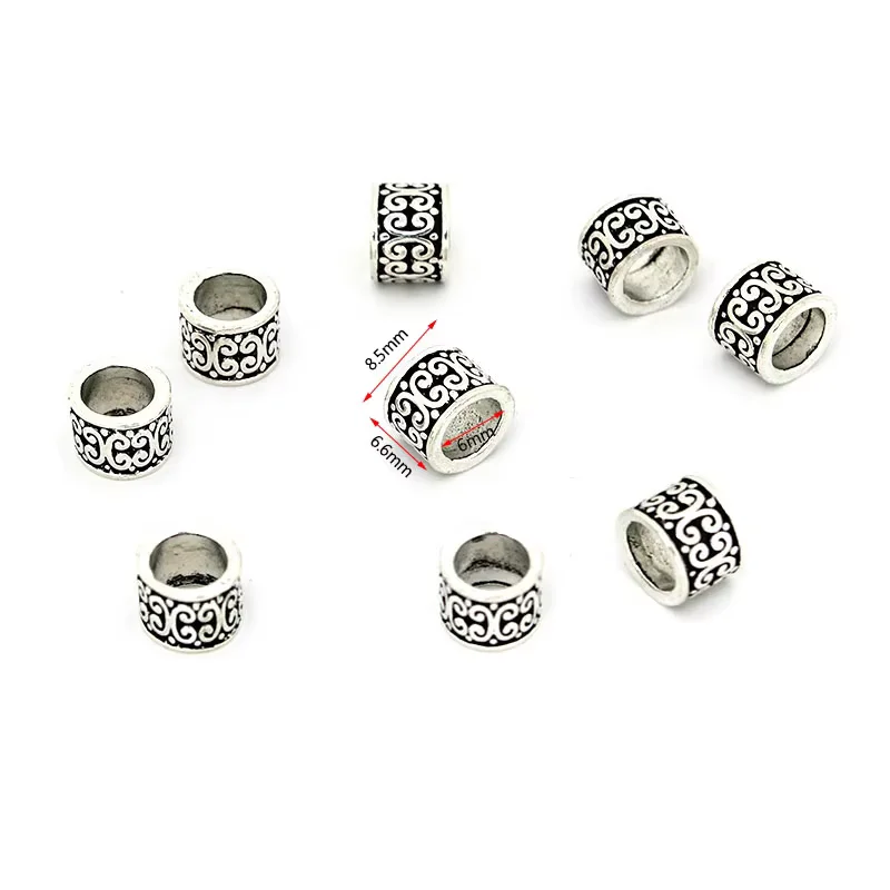 20 Stück tibetische antike silberne lose Abstandsperlen, Metallperlen mit großem Loch für Schmuck, Armbandherstellung, Zubehör, DIY-Basteln – Detail 1