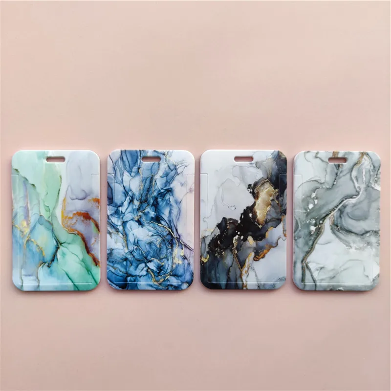 Marble Pattern Lanyard ID Badge Card Holder Office Worker Cardholder Cover Credit Card Case Card Protector Christmas Gift