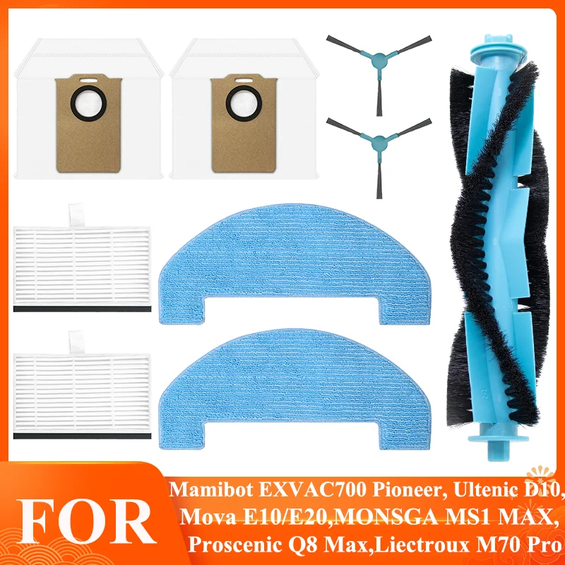 Pour Proscenic Q8 Max,Mova E10/E20,Liectroux M70 Pro,Mamibot EXVAC700 Pioneer MONSGA MS1 MAX, pièces de vadrouille de sac de filtre de brosse latérale principale