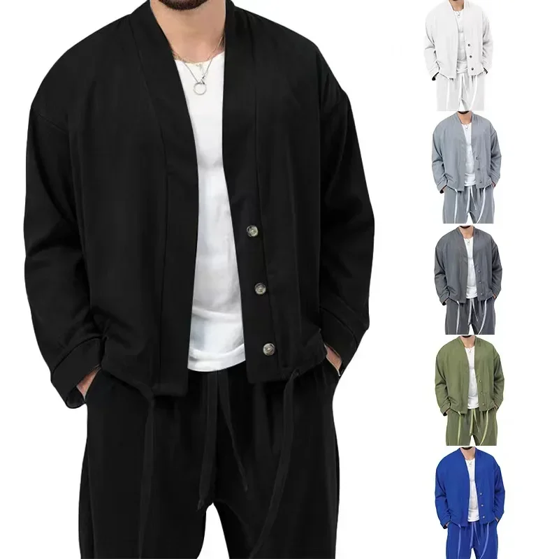 

2024 Spring and Autumn Casual Coat Long Sleeve Men's Fashion Retro Two Piece Set Loose Breathable Pants Fitness Sports menswear