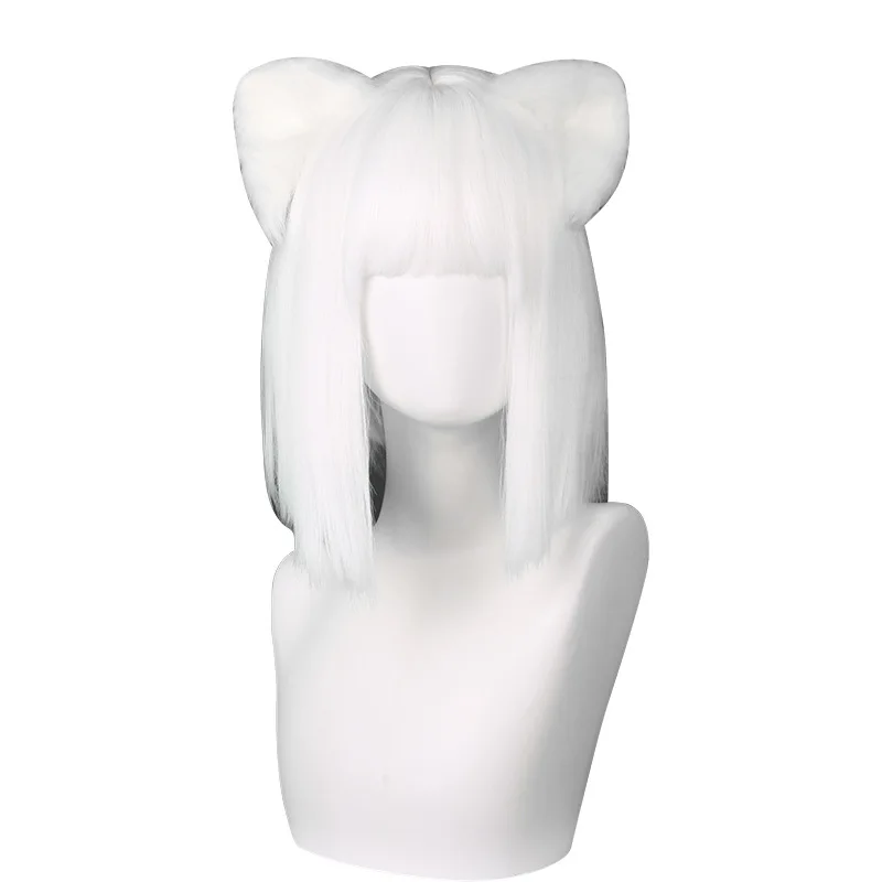 Non umano! Parrucca cosplay di settembre bianco puro misto con capelli soffici simulazione cuoio capelluto parrucca di capelli corti superiori