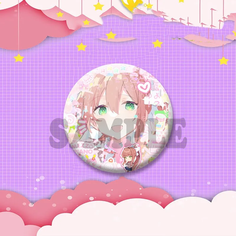 Niedliche Anime-Mädchen M-Monika Anstecknadel, Cartoon-Spielfigur, Cosplay-Abzeichen, Handgefertigte Runde Anstecknadeln für Rucksäcke, Kleidung, Schmuck, Geschenk – Detail 7