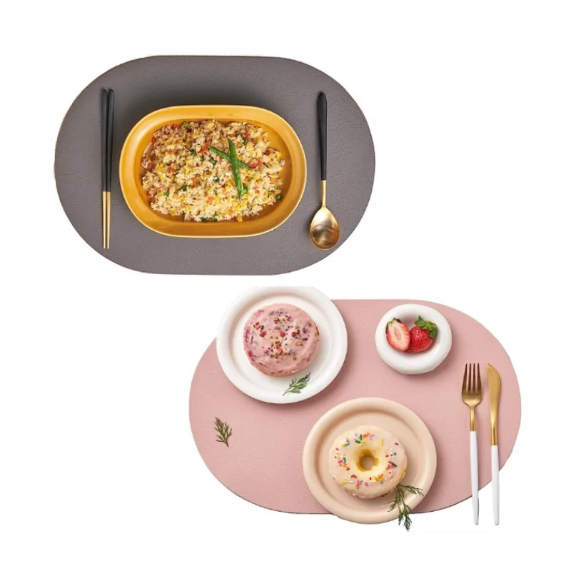 

Set of 2 Table Placemat Pink Grey PU Oval Shaped Tableware Pad Mats Non-Slip Table Mats Pad Kitchen Accessories 식탁매트 Салфетки