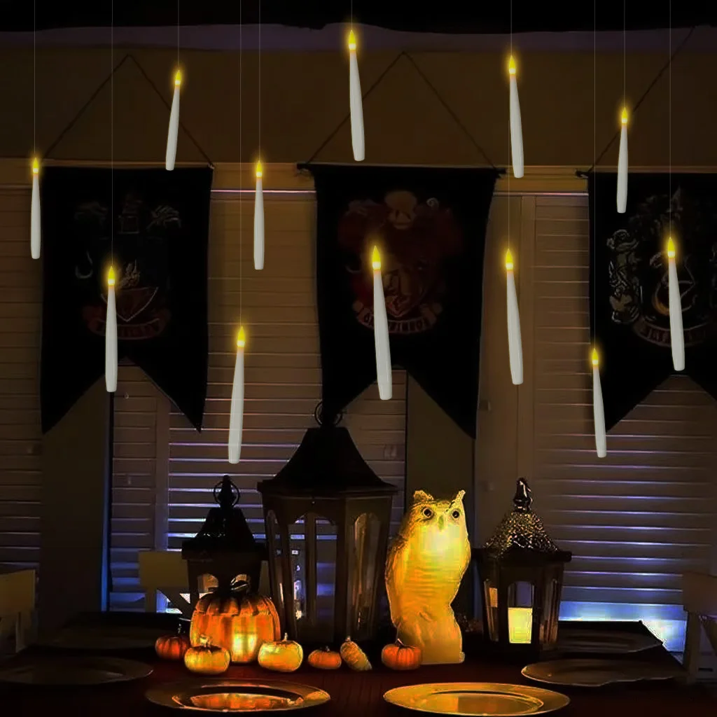 Halloween Hanging Flameless LED Candles 10-24 Pack, Battery Operated Flicker Floating Candles with Magic Wand Remote Control