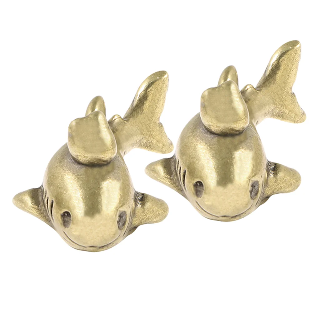 

2Pcs Exquisite Brass Shark Figures Mini Desktop Decorations Antiqued Metal Artwork Versatile Home Office Garden Ornaments