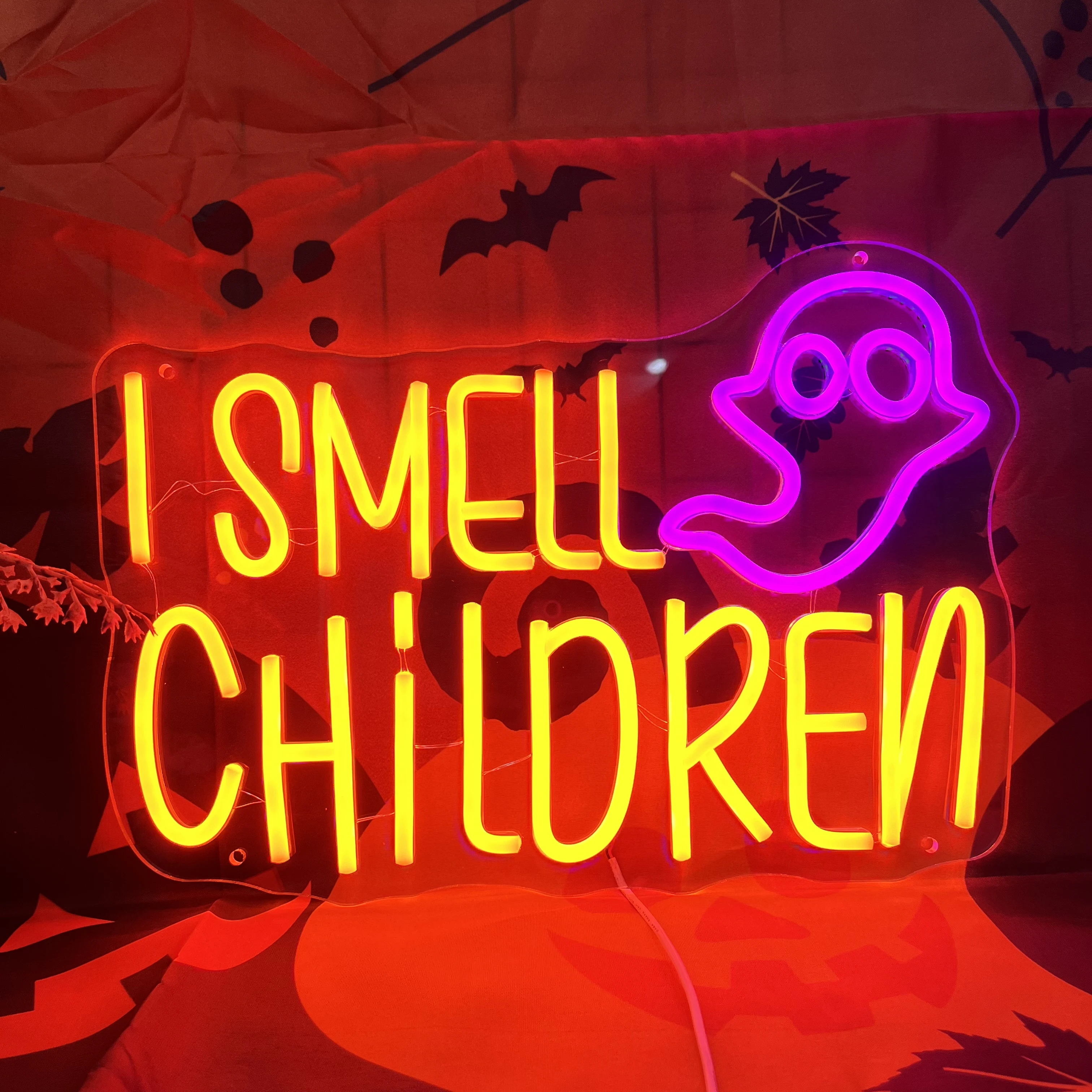 

Factory Price LED Neon Sign Light Halloween Ghost Trick or Treat Skeleton I Smell Children Acrylic Plate Events Party Home Decor