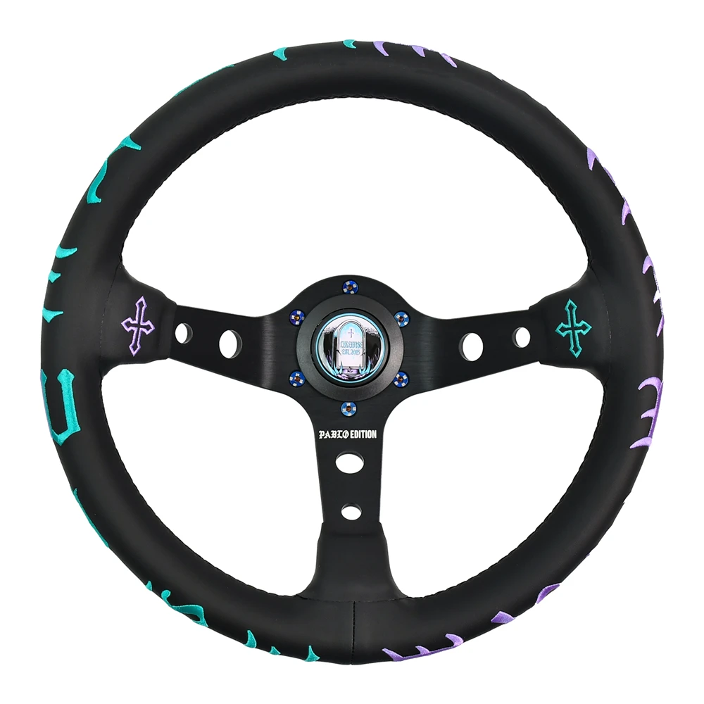 

JDM 320mm Racing Steering Wheels Microfiber/Suede Special Embroidery Sports Steering Wheel with Colorful 6-Bolt Horn Button