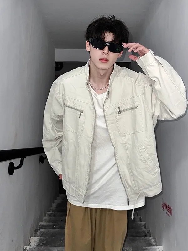 

Waed Casual Pilot Jaet Men's Loose Fit Zipper Design Workwear Jaet Spring Autumn Season ex Lightweight Simple Sle