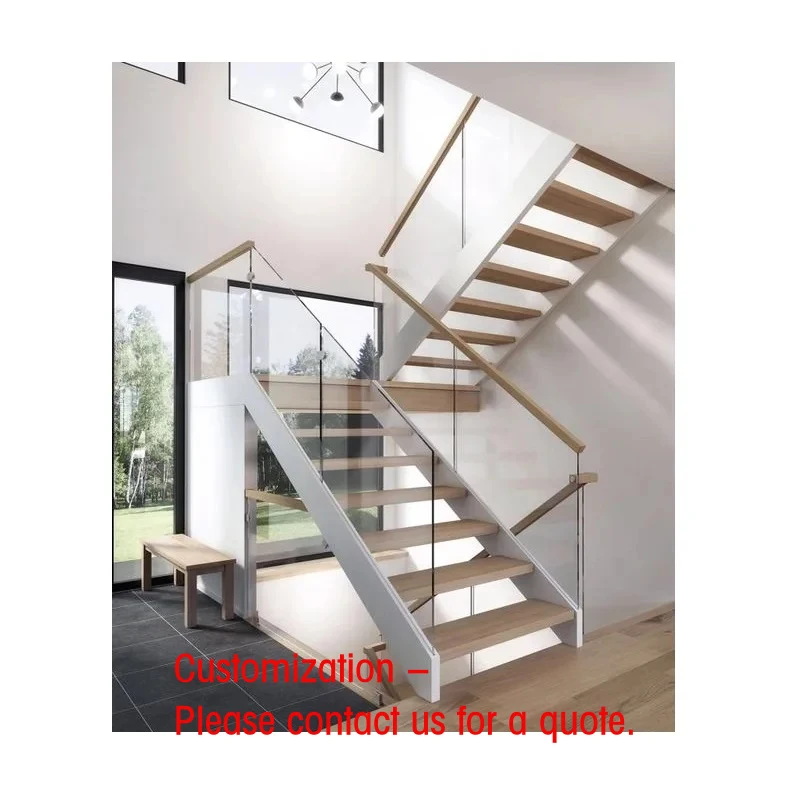 

custom.CBMMART Customized Mono Staircase with U Channel Stringer Wood Stair Handrail Glass Railing Straight Stairs