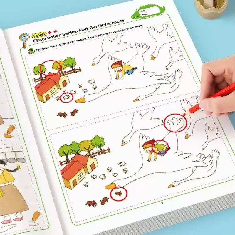 Interaktives 32-seitiges Spot-the-Difference-Spiel – farbenfrohes pädagogisches Aktivitätsbuch für Kinder von 3–8, verbessert den Fokus – Detail 6