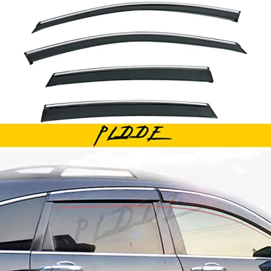 

Smoke Tint with Chrome Trim Window Visors Compatible with 2007-2011 CRV CR-V Outside Mount Tape-On Style PVC Sun/Rain Guard Ven