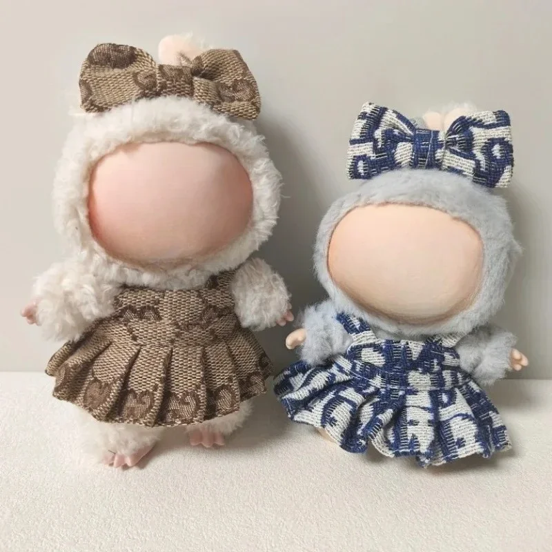 

Only Clothes Labu Classic Style 17cm Blind Boxes Pendant Cute Plush Dress Outfit with Suspender Skirt for Doll Replacement