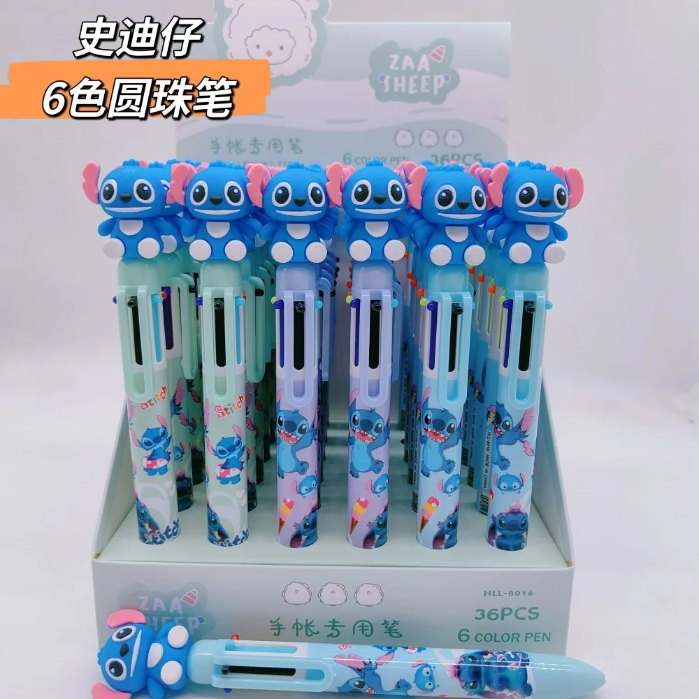 Disney Stitch Cartoon Highlighter Six-color Pen Students Stationery Kids Doodle Pen Action Figures Toys Cute Pens Birthday Gifts