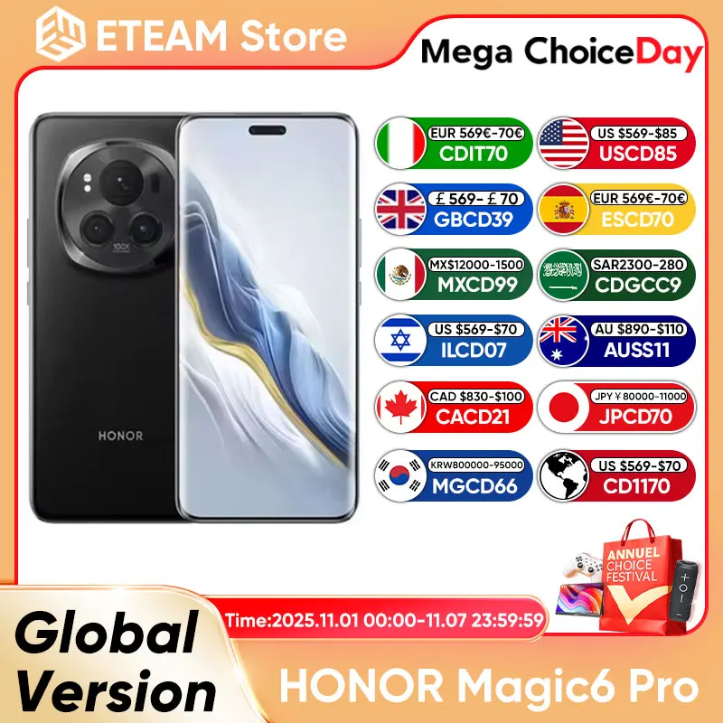 HONOR Magic6 Pro ? smartphone android Original, Version globale, Snapdragon 8 Gen 3, 120HZ, 6.8 pouces, camra Quad-Curved 180mp, 5600mAh