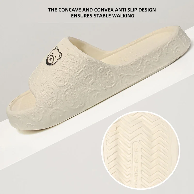 Summer Home EVA Cute Ladies Slippers Cartoon Bear Design Indoor Comfort Bathroom Anti-slip Slippers Couple Sandal Slippers