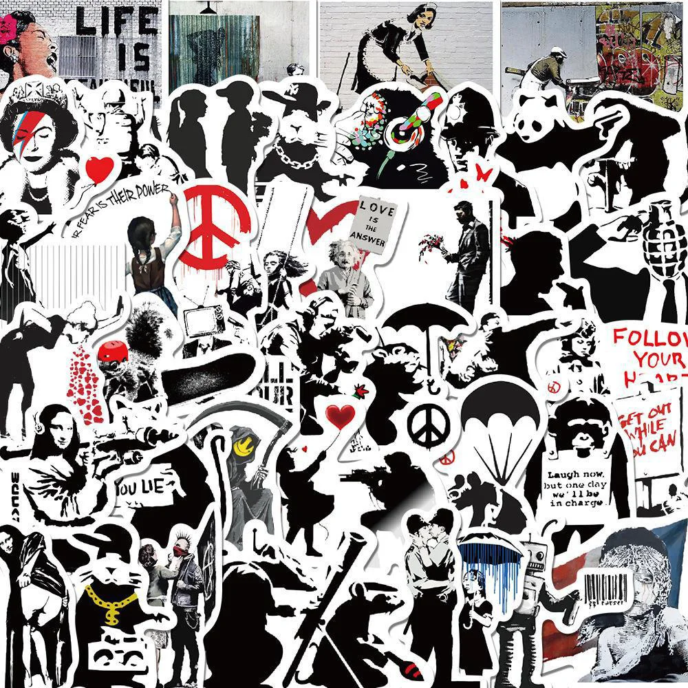 10/30/67pcs Banksy Street Art Graffiti Stickers Cool Cartoon Waterproof Sticker Skateboard Luggage Phone Car Graffiti Decals Toy