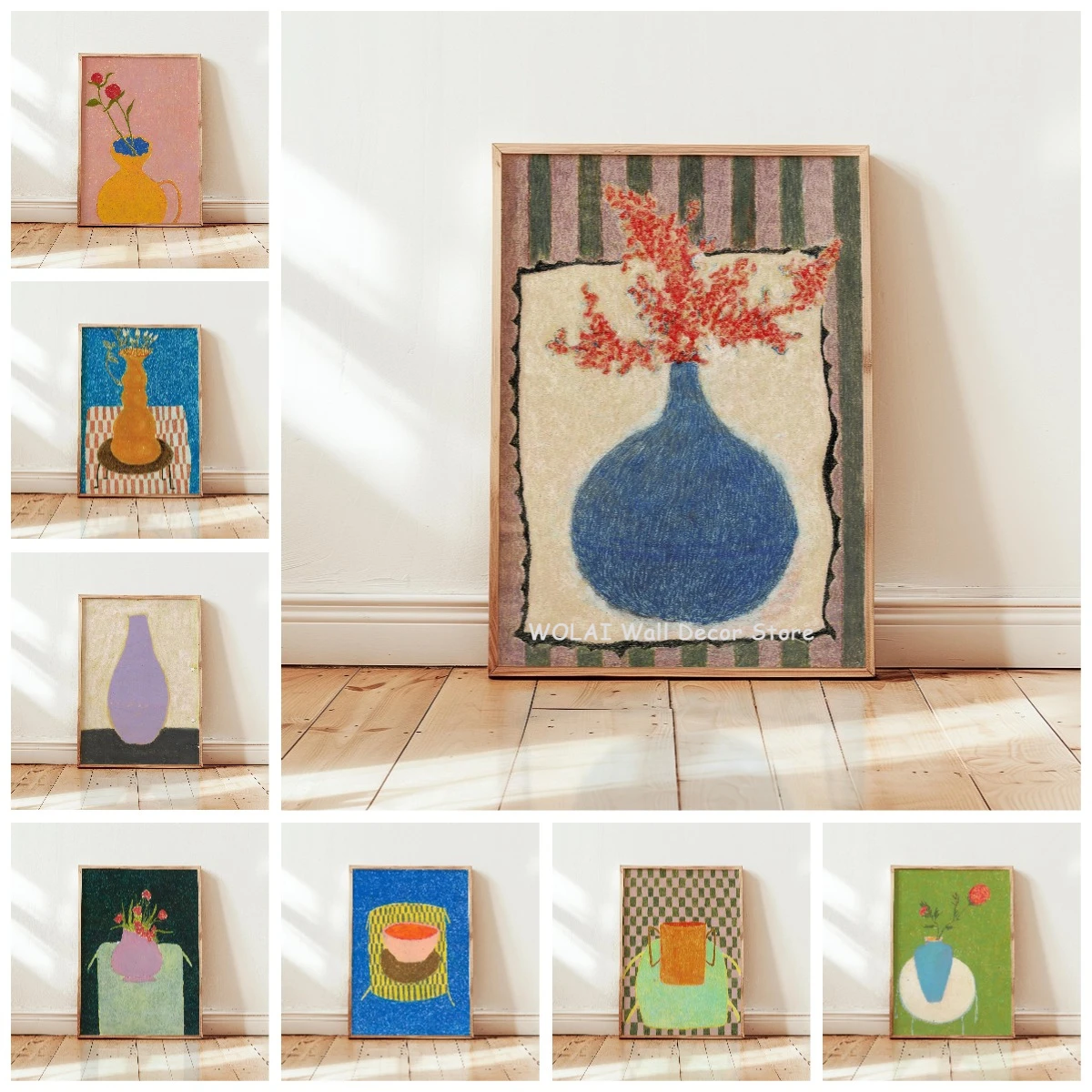 Oil Pastel Eclecticism Bohemian Floral Canvas Print Weird Red Rose Yellow Vase Still Life Wall Art Poster for Modern Home Decor